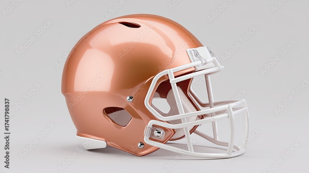 Fototapeta premium Shiny Copper Football Helmet with White Facemask on Neutral Background
