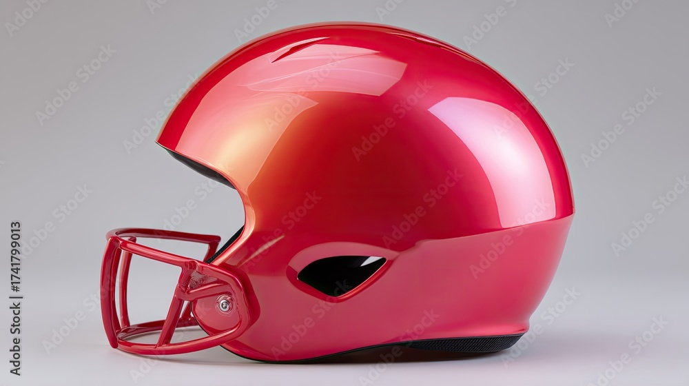 Fototapeta premium Shiny Red Football Helmet on Neutral Background Perfect for Sports Equipment Marketing and Promotion