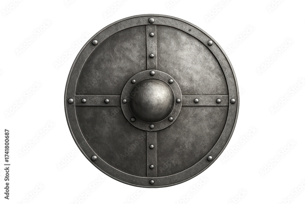 Naklejka premium Round medieval metal shield providing protection