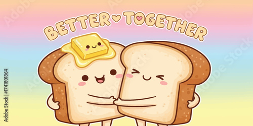 Two Slices of Toast Embracing with Butter and the Words Better Together.