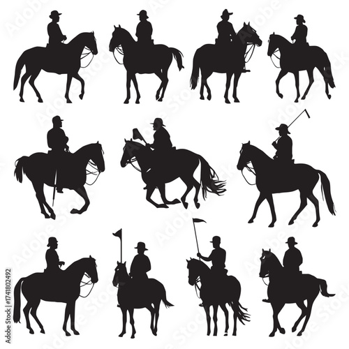 Horse Silhouettes Collection Vector Illustration of Wild and Riding Horses