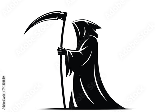 Grim reaper silhouette wielding scythe, perfect for Halloween and horror designs