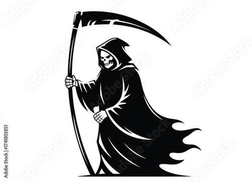 Grim reaper silhouette with scythe ready for Halloween horror designs and more
