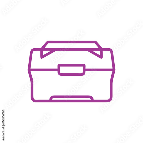 Purple outline icon of a closed lunch box or container with a handle food carrier picnic box
