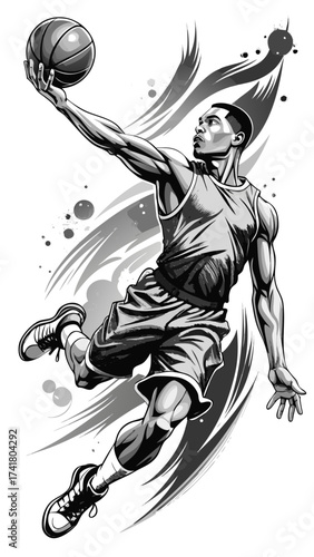 a basketball player mid-air performing a slam dunk