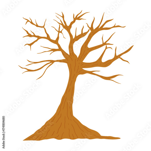 Rustic brown bare tree vector. Hand drawn minimalist leafless tree illustration