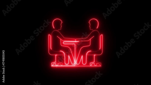 Two people sitting at desk and shaking hands, business agreement icon animation, successful partnership, teamwork collaboration, deal making, professional negotiation, and corporate handshake concept