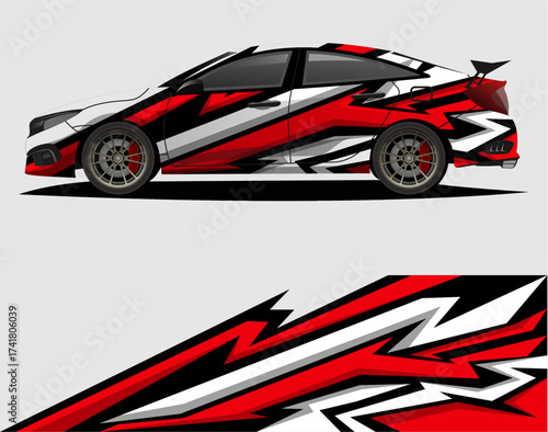 Car decal wrap design vector. Graphic abstract stripe racing background kit designs for vehicle, race car, rally, a57.eps