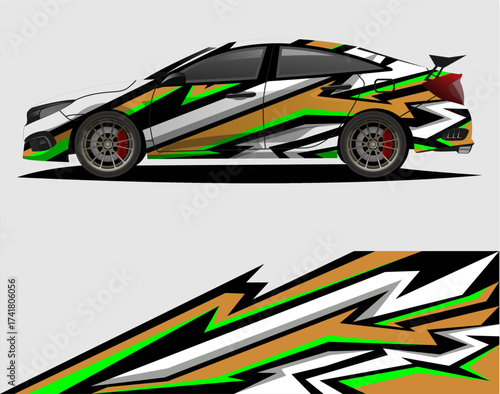 Car decal wrap design vector. Graphic abstract stripe racing background kit designs for vehicle, race car, rally, a55.eps