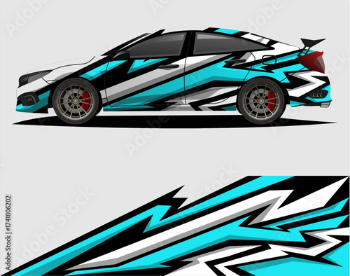 Car decal wrap design vector. Graphic abstract stripe racing background kit designs for vehicle, race car, rally, adventure and livery a59.eps