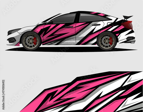 Car decal wrap design vector. Graphic abstract stripe racing background kit designs for vehicle, race car, rally, adventure and livery a63.eps