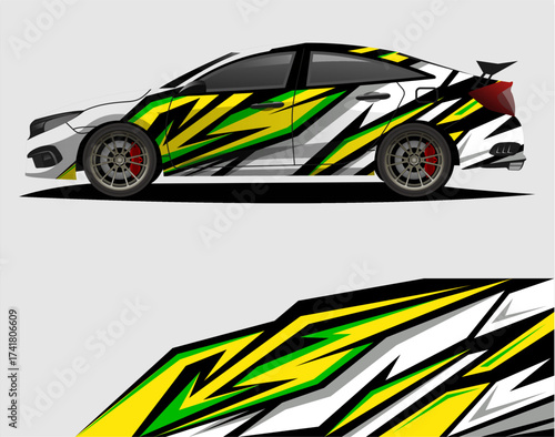 Car decal wrap design vector. Graphic abstract stripe racing background kit designs for vehicle, race car, rally, adventure and livery a65.eps