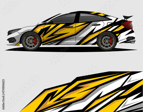 Car decal wrap design vector. Graphic abstract stripe racing background kit designs for vehicle, race car, rally and livery	a66.eps