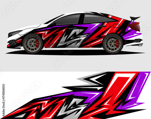 Car decal wrap design vector. Graphic abstract stripe racing background kit designs for vehicle, race car, rally and livery	 a52.eps