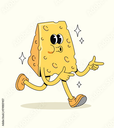 cheese energetic walk groovy cartoon illustration