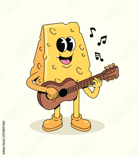 cheese guitar groovy cartoon illustration