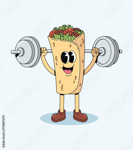 kebab weightlifting groovy cartoon illustration