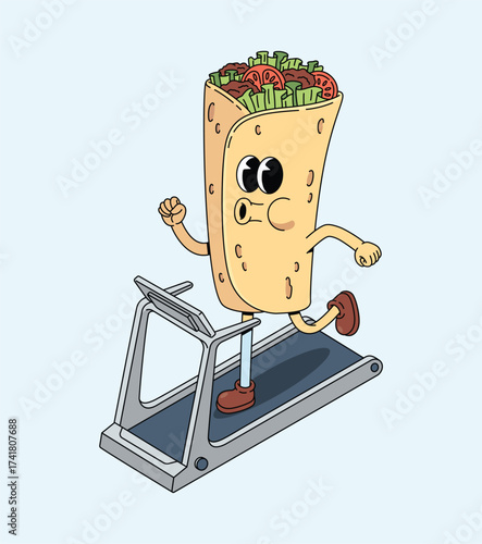 kebab treadmill groovy cartoon illustration