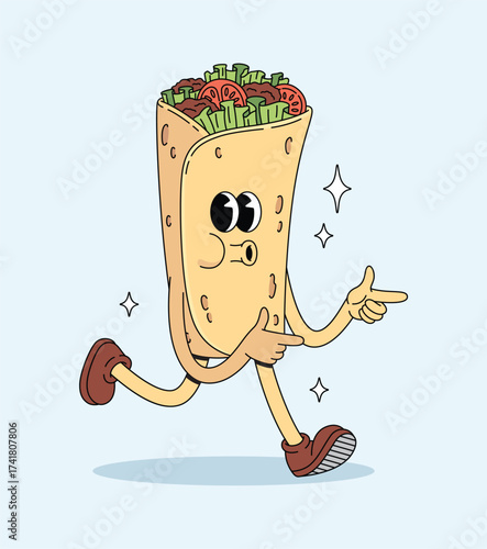 kebab energetic walk groovy cartoon illustration