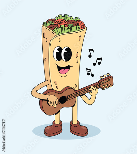 kebab guitar groovy cartoon illustration