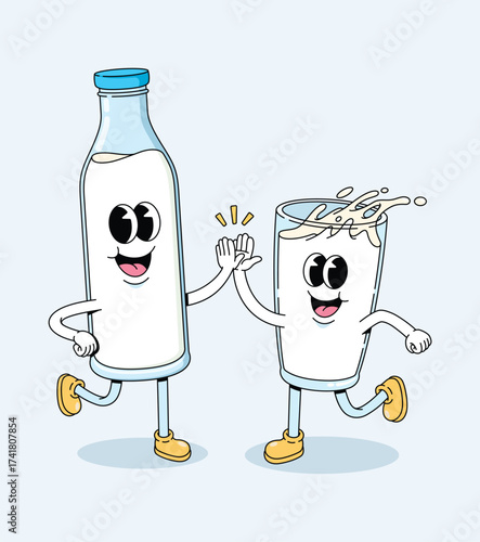 milk and bottle milk groovy cartoon illustration