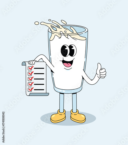 milk checklist groovy cartoon illustration