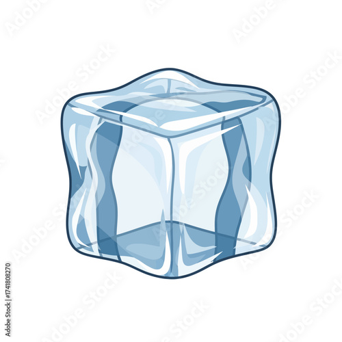 Realistic Melting Ice Cube Illustration - Transparent Blue Frozen Water for Refreshment and Cold Drinks Vector

