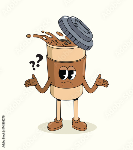 coffee cup confused groovy cartoon illustration