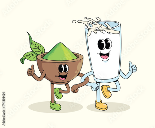 matcha and milk groovy cartoon illustration