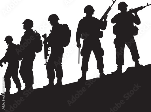 Silhouette of soldiers with rifles on a hill army military