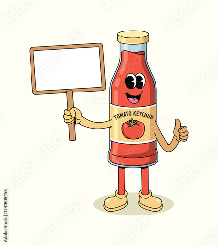 tomato ketchup blank board groovy cartoon illustration