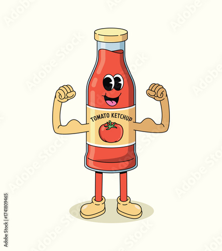 tomato ketchup strong groovy cartoon illustration