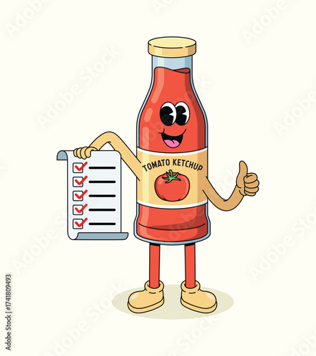tomato ketchup checklist groovy cartoon illustration