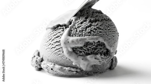 Scooped black ice cream dessert