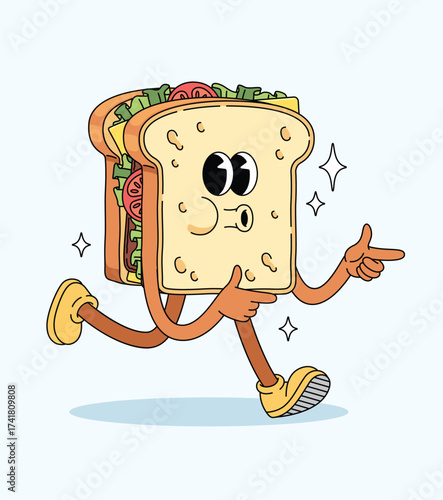 sandwich energetic walk groovy cartoon illustration
