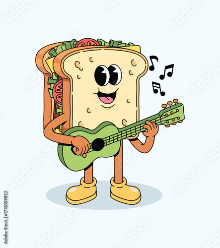 sandwich guitar groovy cartoon illustration