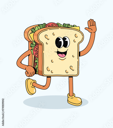  sandwich walk groovy cartoon illustration