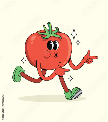 tomato energetic walk groovy cartoon illustration