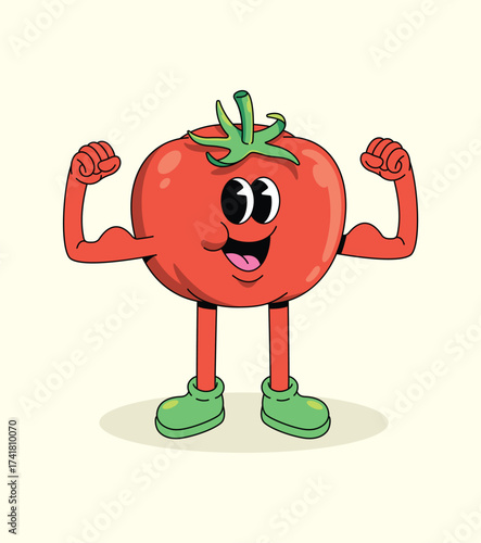 tomato strong groovy cartoon illustration