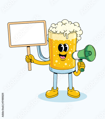 beer megaphone groovy cartoon illustration