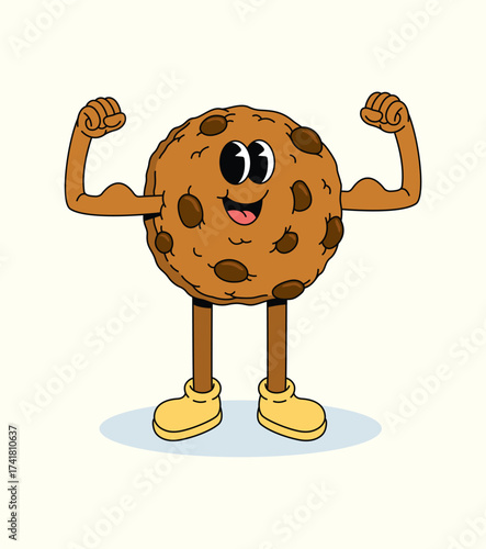 chip cookie strong groovy cartoon illustration