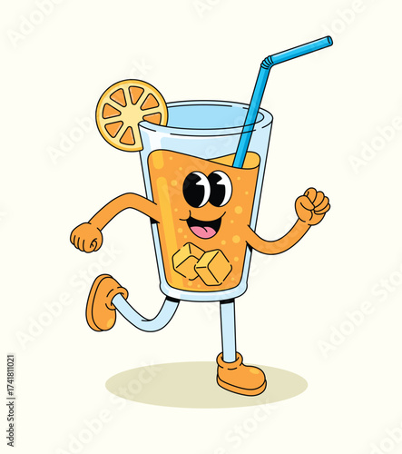orange drink walk groovy cartoon illustration