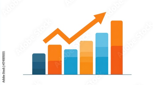 Free Download A bar graph with upward arrow clipart, business growth element, flat design infographic, orange and blue, isolated on white background. - GFXLoad