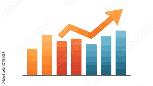 A bar graph with upward arrow clipart, business growth element, flat design infographic, orange and blue, isolated on white background. Free Download A bar graph with upward arrow clipart, business growth element, flat design infographic, orange and blue, isolated on white background. - GFXLoad