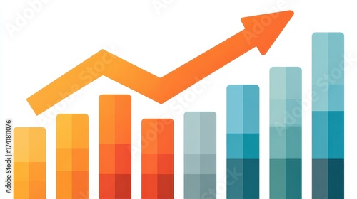 A bar graph with upward arrow clipart, business growth element, flat design infographic, orange and blue, isolated on white background. Free Download A bar graph with upward arrow clipart, business growth element, flat design infographic, orange and blue, isolated on white background. - GFXLoad