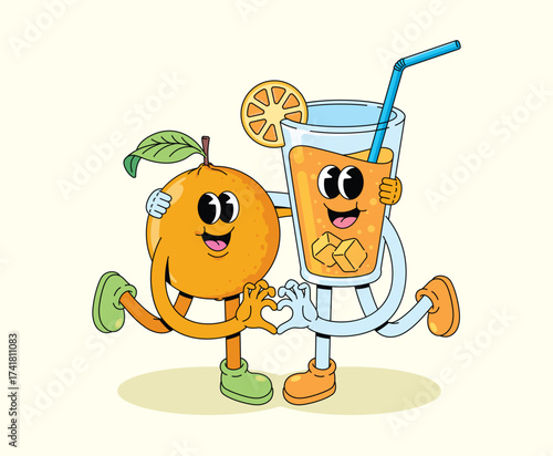orange and drink love sign groovy cartoon illustration