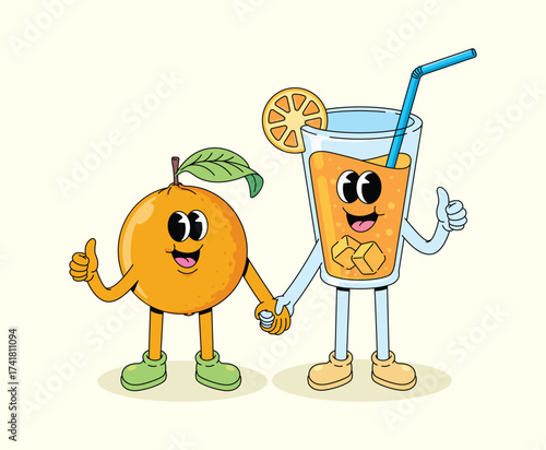 orange and drink held hands groovy cartoon illustration
