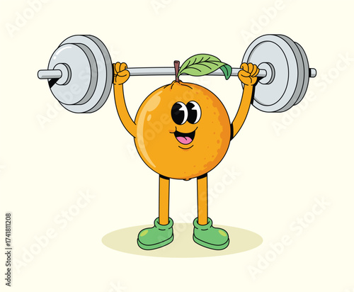  orange weightlifting groovy cartoon illustration