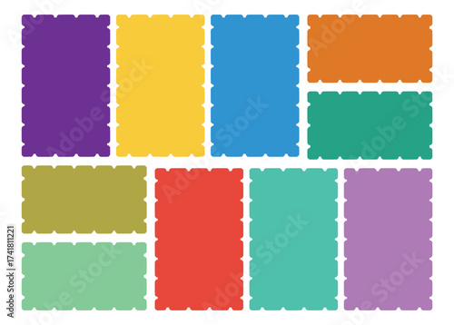 Rectangle shape frame with zigzag edge. Set of Zigzag and colorful Shapes. Cloudy wave curve edge frame vector set colorful wavy edge frames. vector illustration.