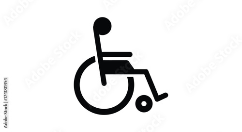 Black wheelchair user icon representing disability accessibility and mobility support symbol for public spaces and transportation